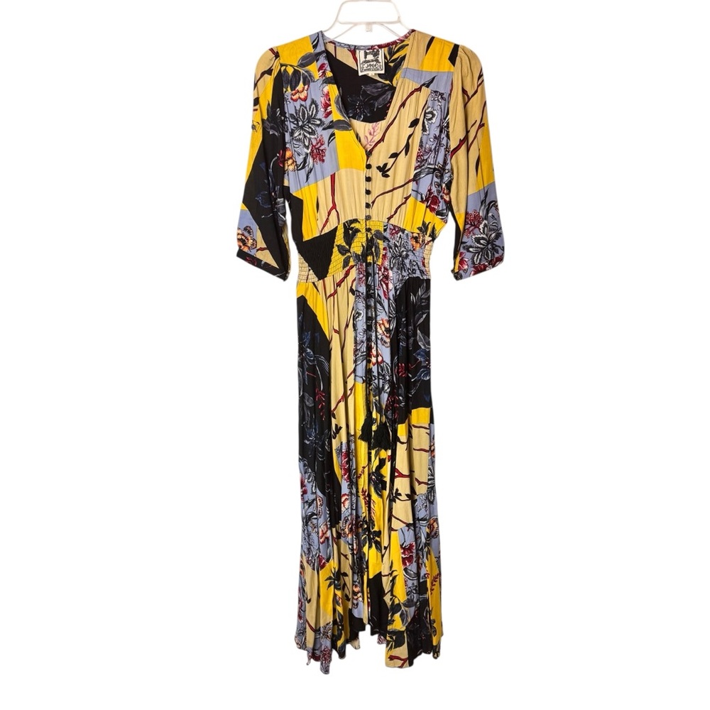 Jasse‎ Floral boho Maxi Dress with V-Neck patchwork size L Indiana Alma - Picture 4 of 9